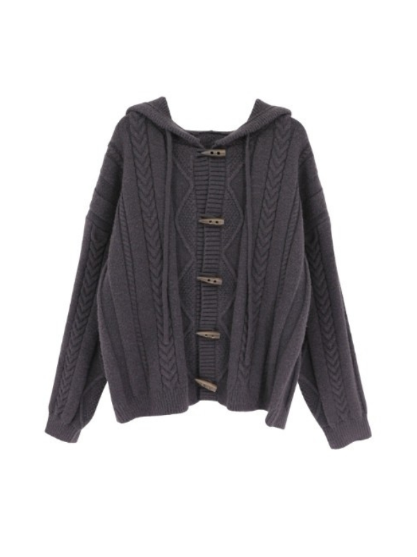 Vintage chunky cable knit cardigan with authentic wooden buttons for women, premium knitwear manufacturing by Ai Tingyuan Clothing